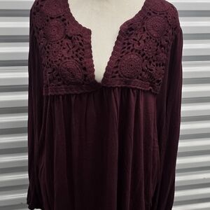 Cupio Deep Burgundy Lace Blouse